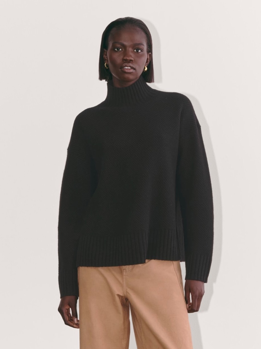 Wool Cashmere Funnel Neck Everlane Black Sweater, Size S